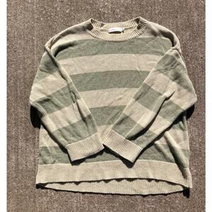 AIRIQI F- 160/84A Cream & Green Striped Small Sweater Lightweight NWOT